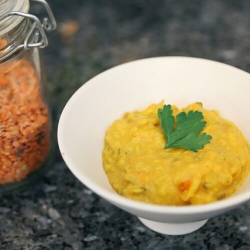 lentil stew in white bowl