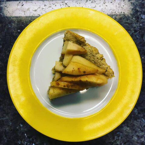 pear almond tart on plate